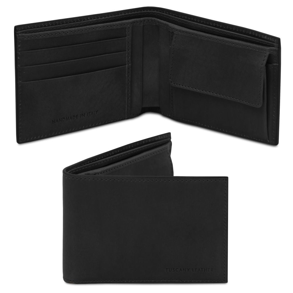 exclusive-2-fold-leather-wallet-for-men-with-coin-pocket-tl142552 - Musta
