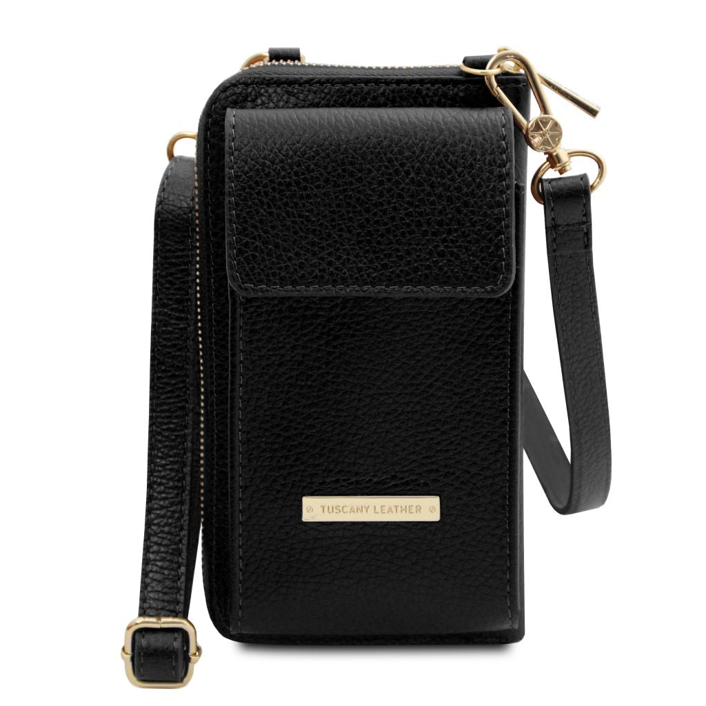 tl-bag-leather-wallet-phone-holder-with-strap-tl142323 - Musta