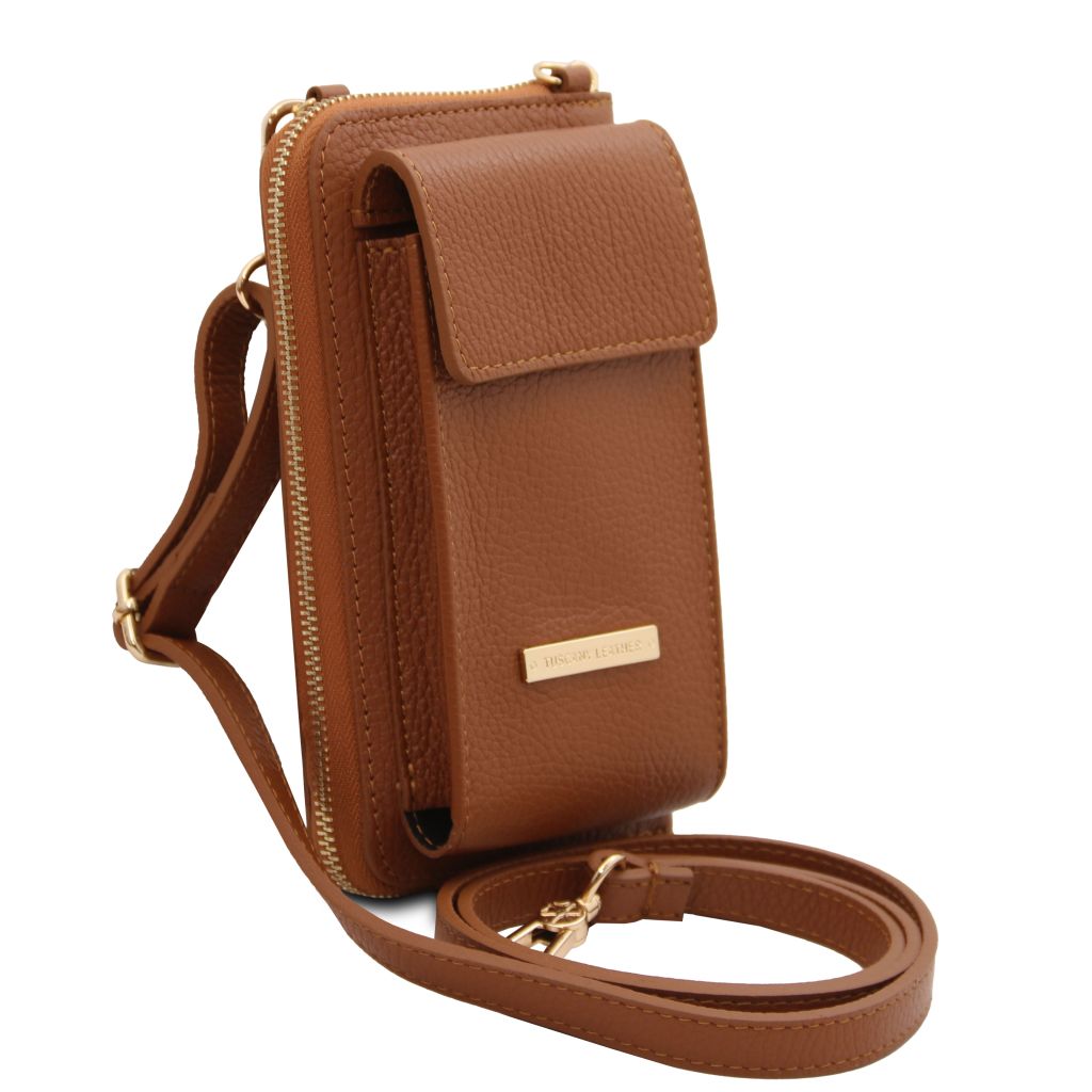 tl-bag-leather-wallet-phone-holder-with-strap-tl142323 - Konjakki - kuva 2