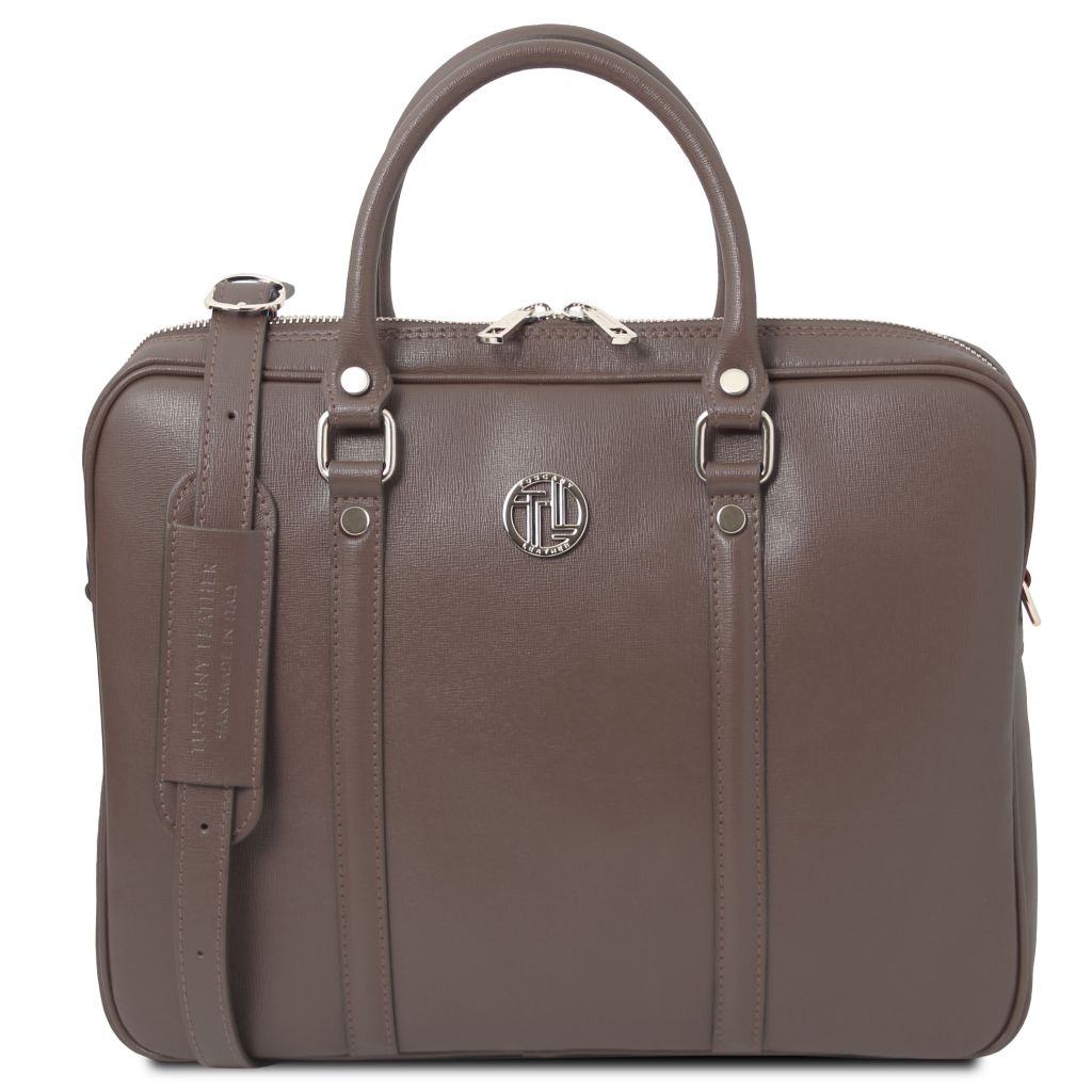 prato-exclusive-saffiano-leather-laptop-case-tl142453 - Tumma taupe