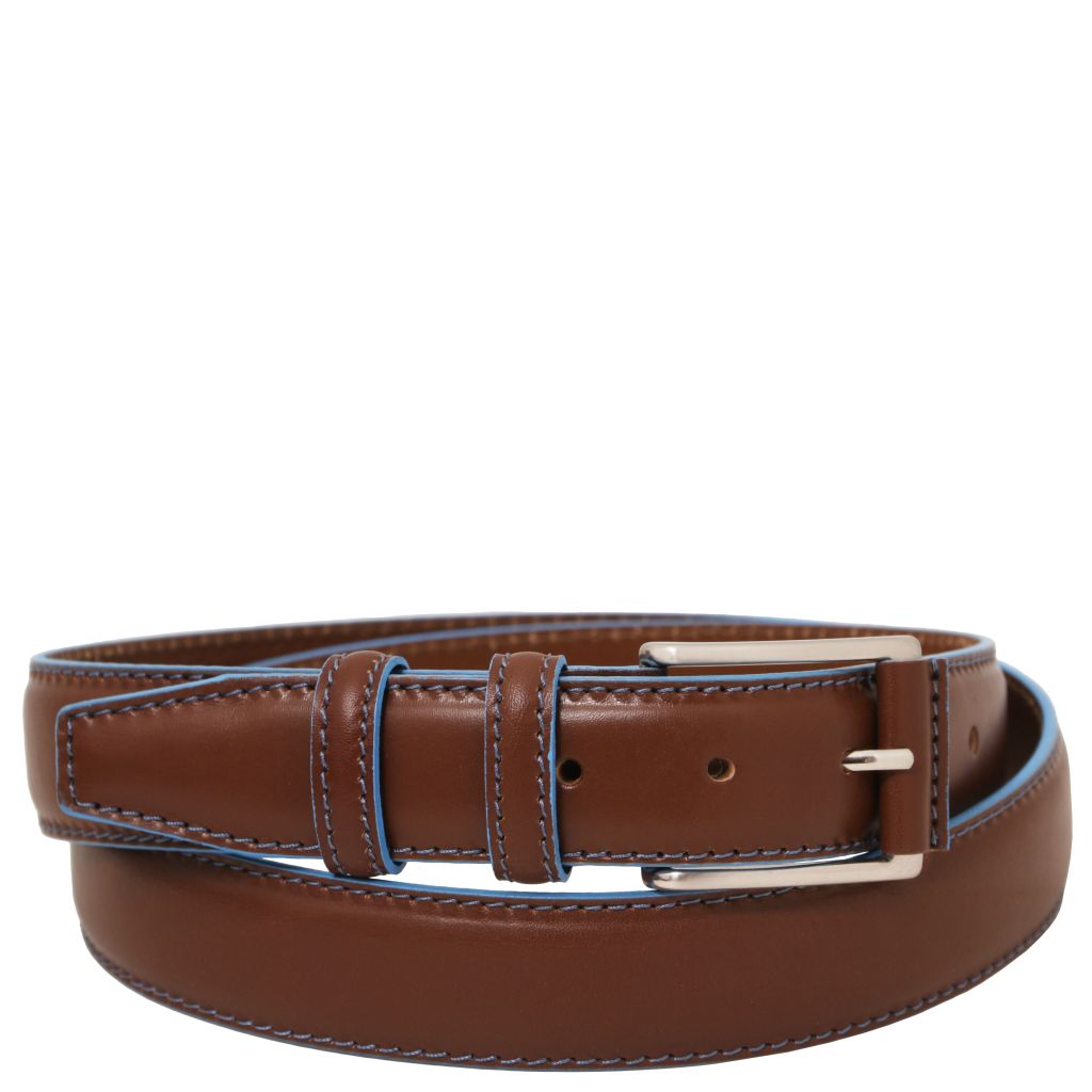 casual-leather-belt-35mm-with-light-blue-edges-tl142528 - Ruskea