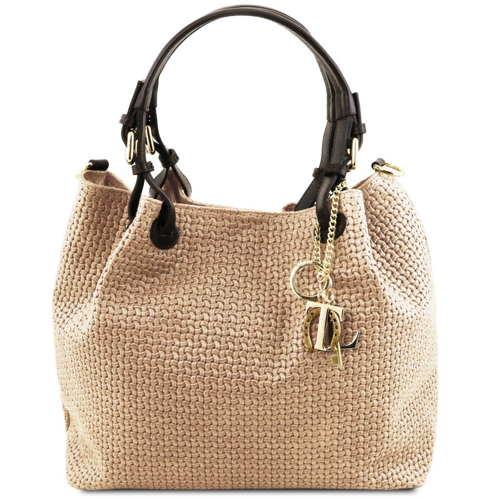 tl-keyluck-woven-printed-leather-shopping-bag-tl141573 - Beige
