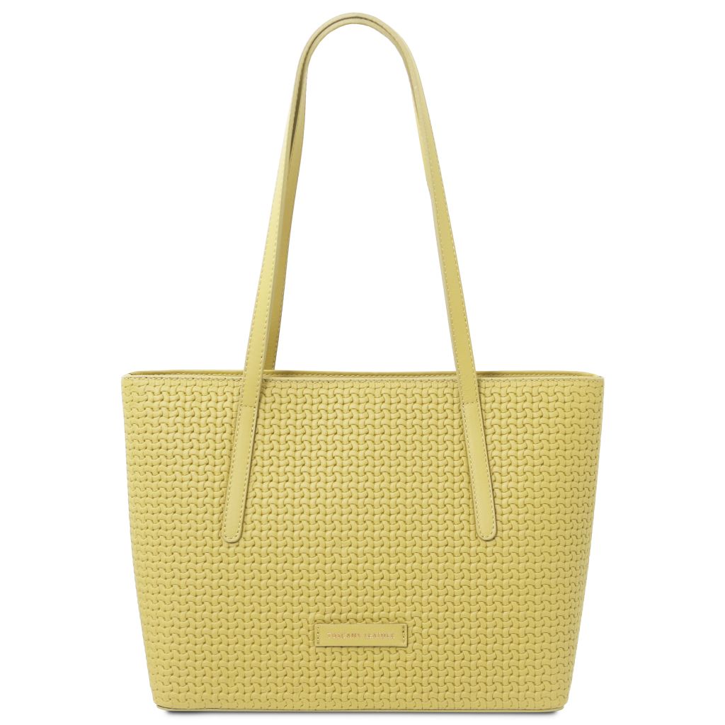 dedalo-woven-printed-leather-shopping-bag-tl142578 - Pastellinkeltainen
