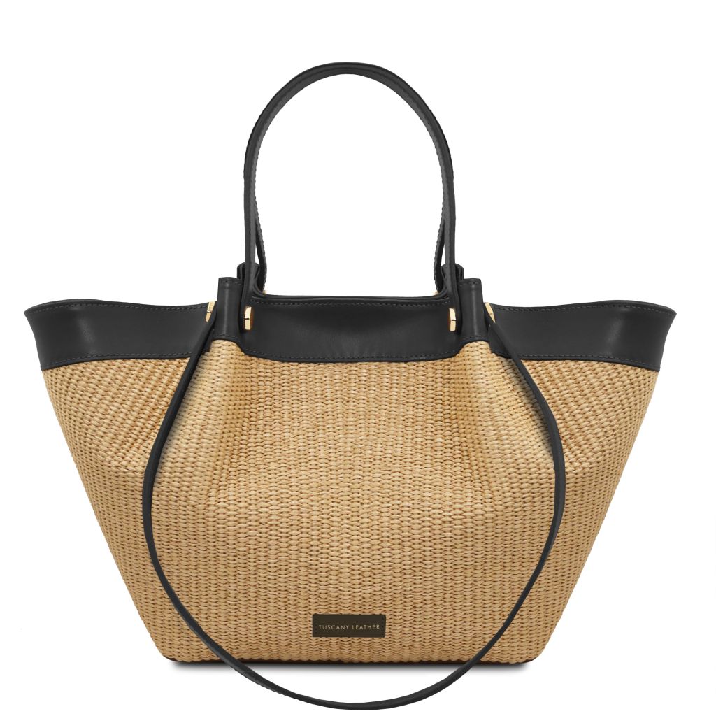 soleil-raffia-shopping-bag-tl142567 - Musta
