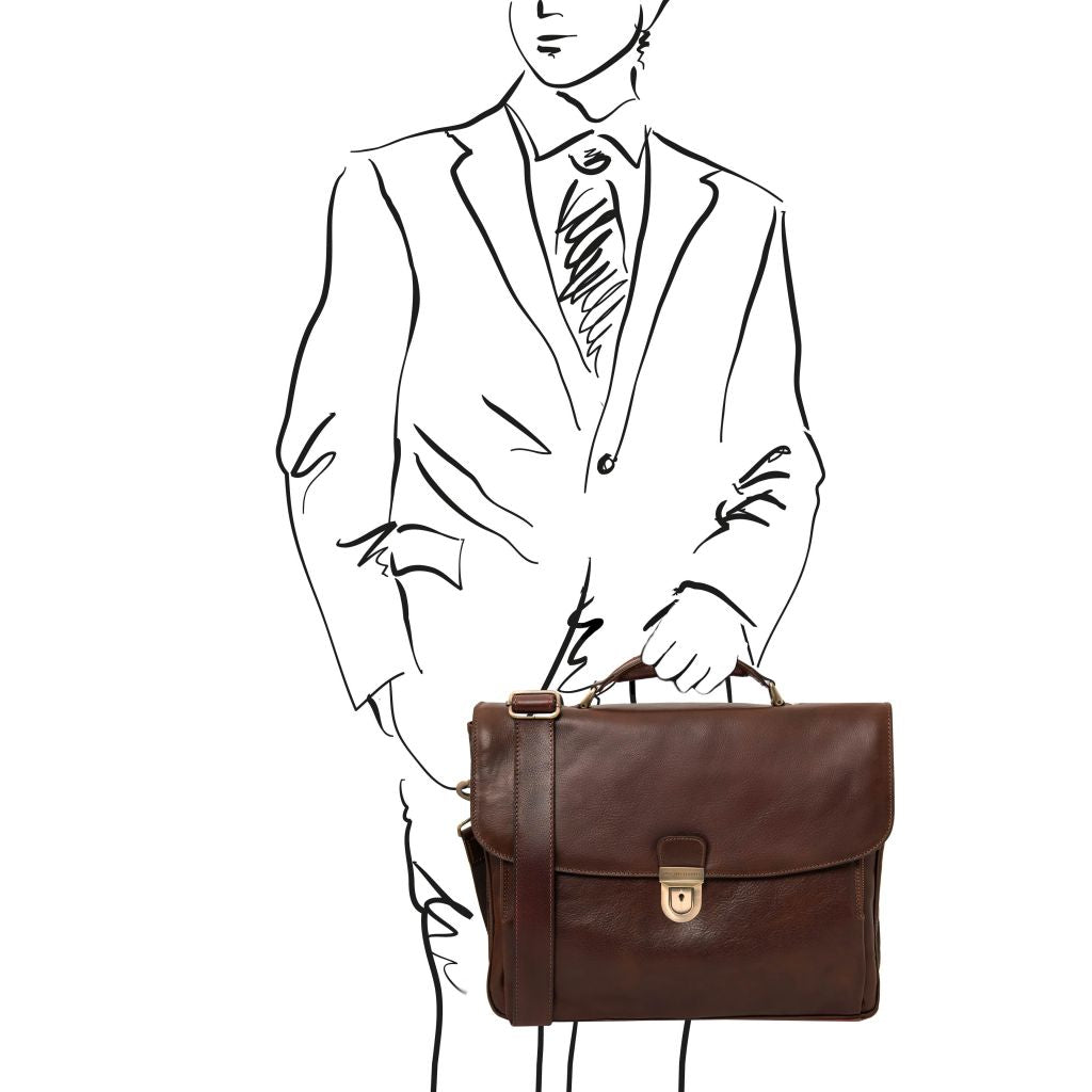 alessandria-leather-multi-compartment-laptop-briefcase-tl142067 - Tummanruskea - kuva 2