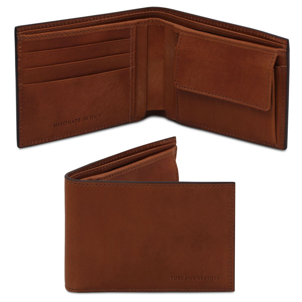 exclusive-2-fold-leather-wallet-for-men-with-coin-pocket-tl142552 - Ruskea