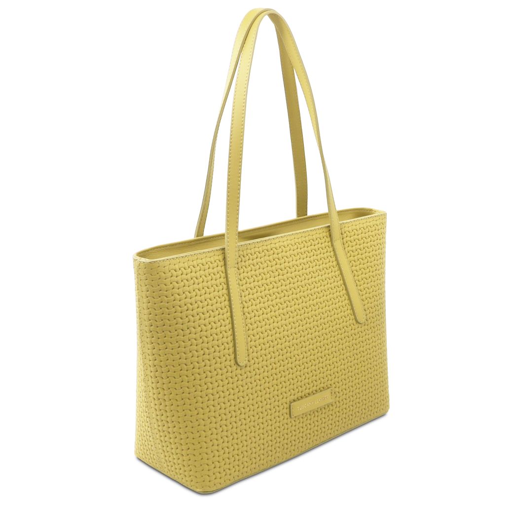 dedalo-woven-printed-leather-shopping-bag-tl142578 - Pastellinkeltainen - kuva 2