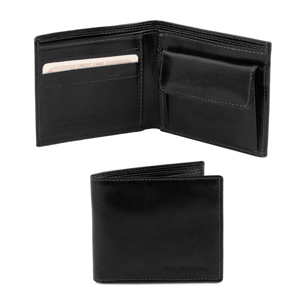 exclusive-2-fold-leather-wallet-for-men-with-coin-pocket-tl140761 - Musta