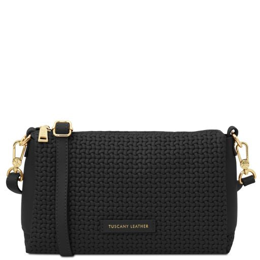 dedalo-woven-printed-leather-shoulder-bag-tl142577 - Musta
