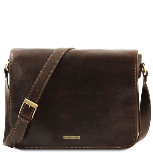 messenger-double-crossbody-leather-bag-tl90475 - Tummanruskea
