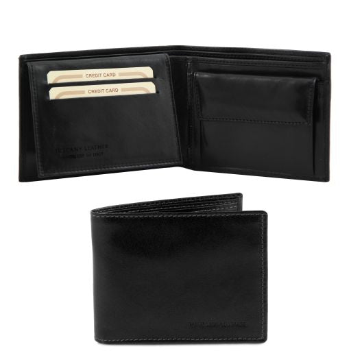 exclusive-3-fold-leather-wallet-for-men-with-coin-pocket-tl140763 - Musta