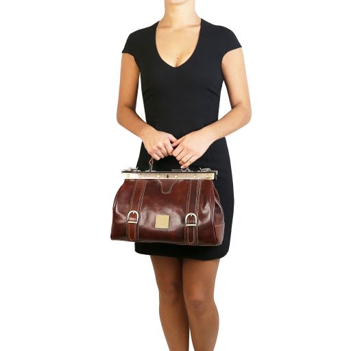 monalisa-doctor-gladstone-leather-bag-with-front-straps-tl10034 - Ruskea - kuva 7