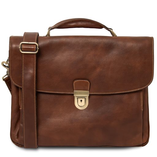 alessandria-leather-multi-compartment-laptop-briefcase-tl142067 - Ruskea