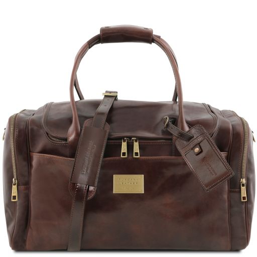 tl-voyager-travel-leather-bag-with-side-pockets-tl142141 - Tummanruskea