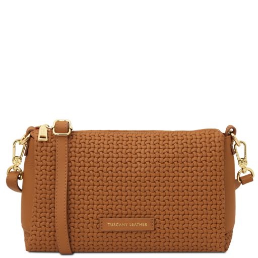 dedalo-woven-printed-leather-shoulder-bag-tl142577 - Konjakki