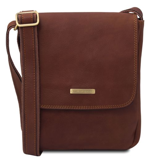 john-leather-crossbody-bag-for-men-with-front-zip-tl141408 - Ruskea
