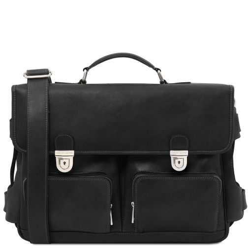 ventimiglia-leather-multi-compartment-briefcase-with-front-pockets-tl142069 - Musta