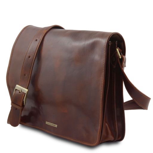 messenger-double-crossbody-leather-bag-tl90475 - Tummanruskea - kuva 2
