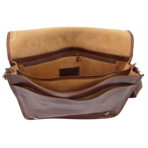 messenger-double-crossbody-leather-bag-tl90475 - Tummanruskea - kuva 6
