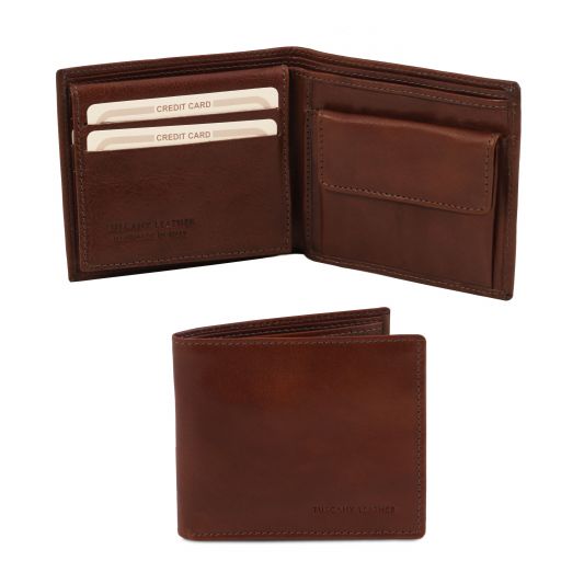 exclusive-3-fold-leather-wallet-for-men-with-coin-pocket-tl141377 - Ruskea