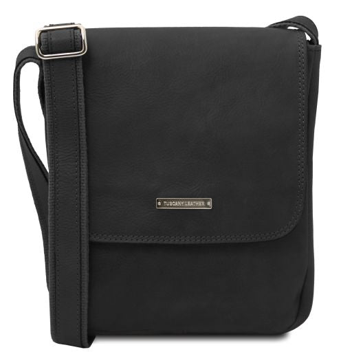 john-leather-crossbody-bag-for-men-with-front-zip-tl141408 - Musta