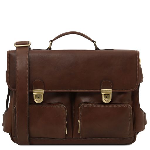 ventimiglia-leather-multi-compartment-briefcase-with-front-pockets-tl142069 - Tummanruskea