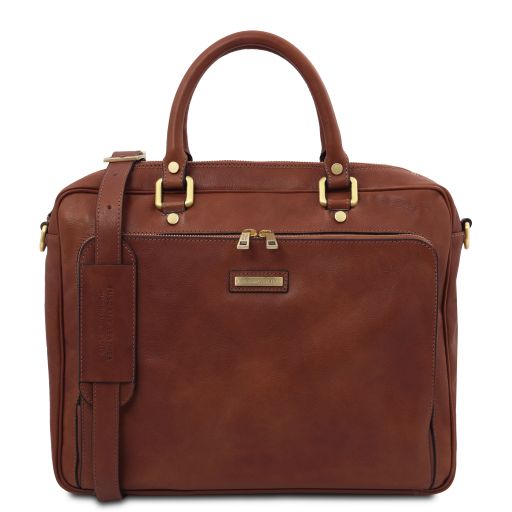 pisa-leather-laptop-briefcase-with-front-pocket-tl142427 - Ruskea