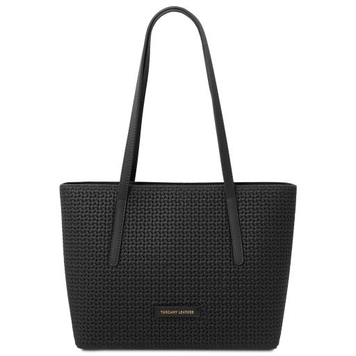 dedalo-woven-printed-leather-shopping-bag-tl142578 - Musta