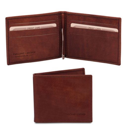 exclusive-leather-card-holder-with-money-clip-tl142055 - Ruskea