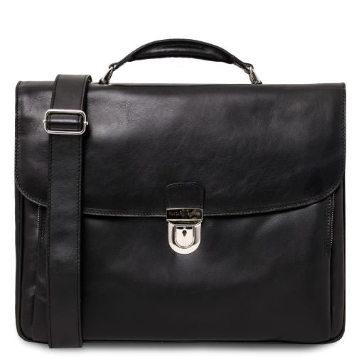 alessandria-leather-multi-compartment-laptop-briefcase-tl142067 - Musta