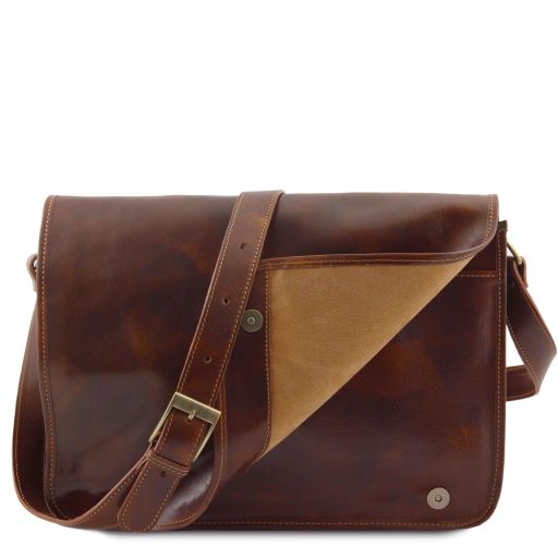 messenger-double-crossbody-leather-bag-tl90475 - Tummanruskea - kuva 3