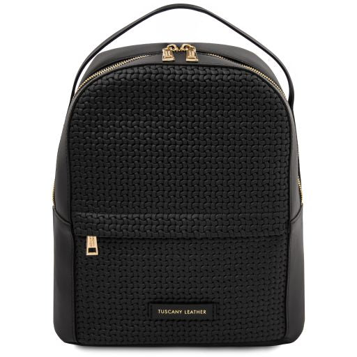 dedalo-woven-printed-leather-backpack-tl142576 - Musta