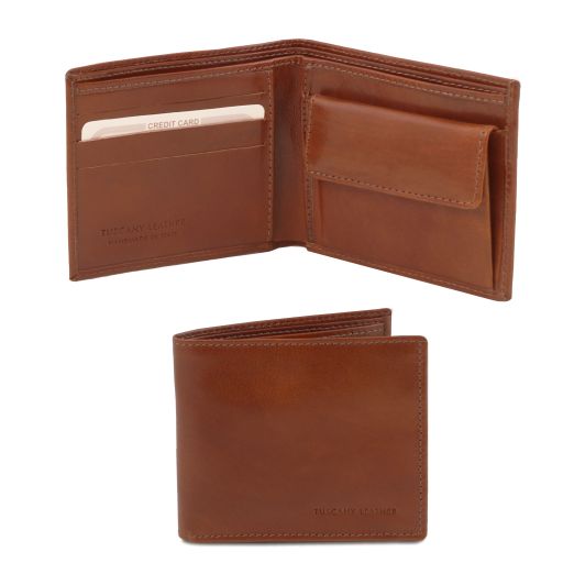 exclusive-2-fold-leather-wallet-for-men-with-coin-pocket-tl140761 - Ruskea