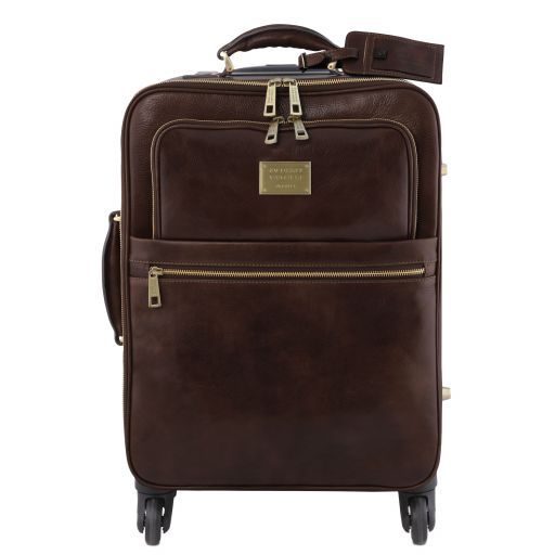 tl-voyager-4-wheels-vertical-leather-trolley-tl141911 - Tummanruskea