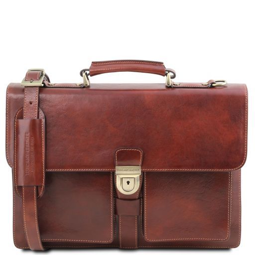 assisi-leather-briefcase-3-compartments-tl141825 - Ruskea