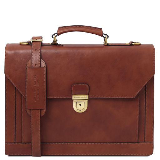 cremona-leather-briefcase-3-compartments-tl142448 - Ruskea