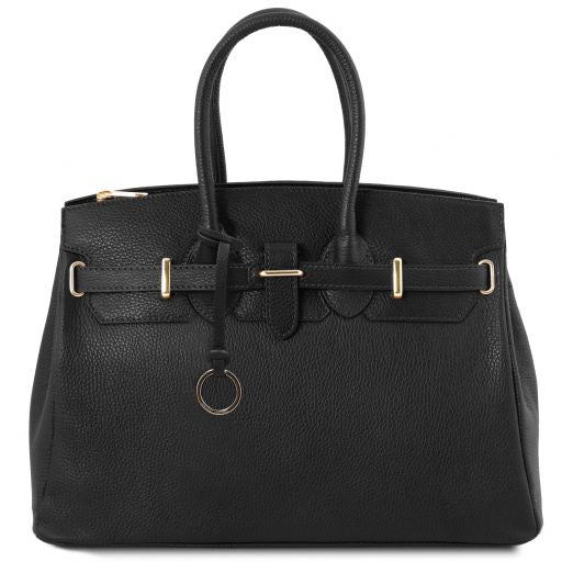 tl-bag-leather-handbag-with-golden-hardware-tl141529 - Musta