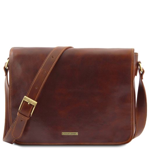 messenger-double-crossbody-leather-bag-tl90475 - Ruskea