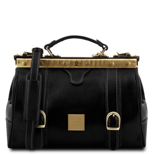 monalisa-doctor-gladstone-leather-bag-with-front-straps-tl10034 - Musta