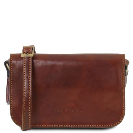 carmen-leather-shoulder-bag-with-flap-tl141713 - Ruskea
