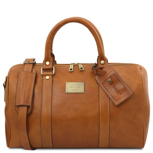 tl-voyager-travel-leather-duffle-bag-with-pocket-on-the-back-side-small-size-tl141250 - Luonnonväri