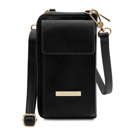 tl-bag-leather-wallet-phone-holder-with-strap-tl142323 - Musta