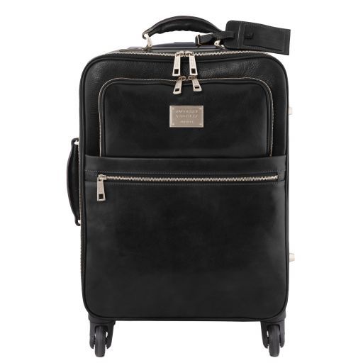 tl-voyager-4-wheels-vertical-leather-trolley-tl141911 - Musta