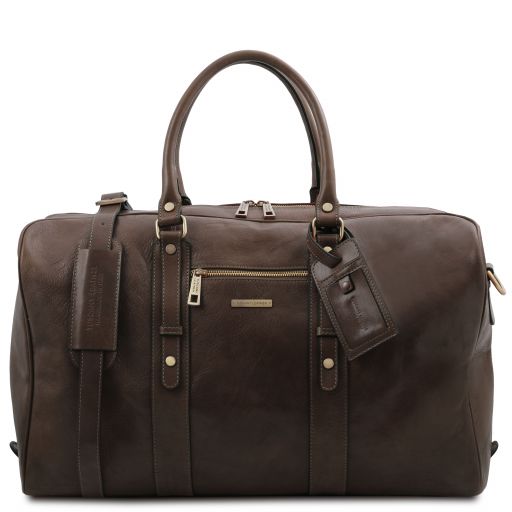 tl-voyager-leather-travel-bag-with-front-pocket-tl142140 - Tummanruskea