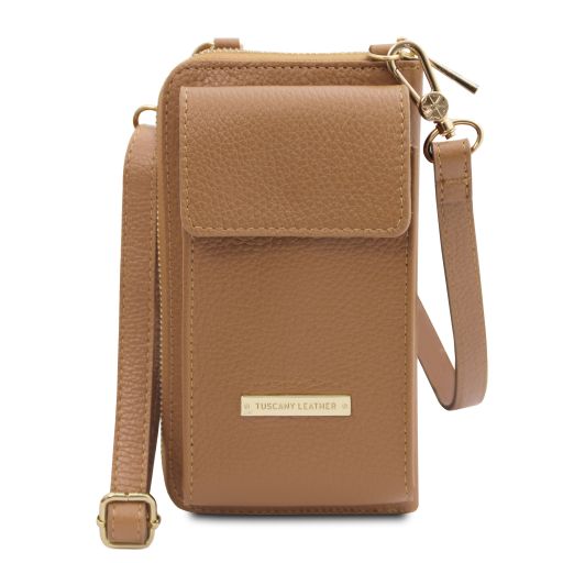tl-bag-leather-wallet-phone-holder-with-strap-tl142323 - Caramel