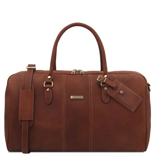 lisbona-travel-leather-duffle-bag-large-size-tl142557 - Ruskea