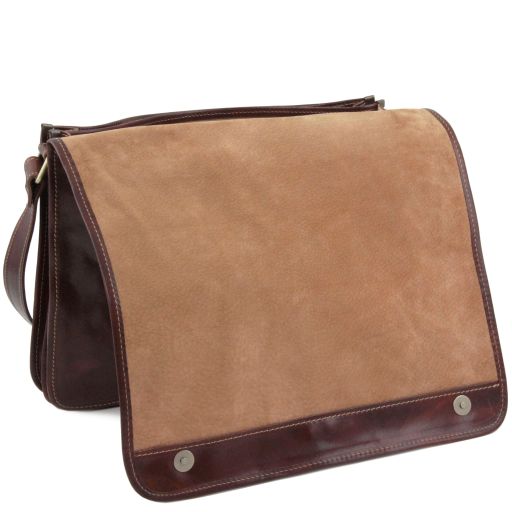 messenger-double-crossbody-leather-bag-tl90475 - Tummanruskea - kuva 5