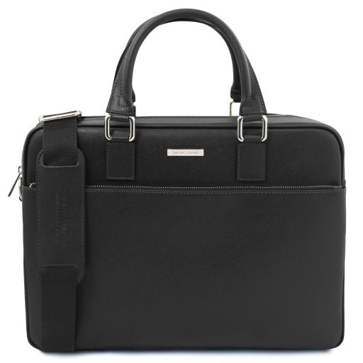 torino-saffiano-leather-laptop-briefcase-tl142551 - Musta